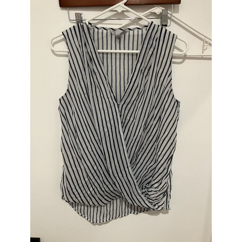 H&M Women's Faux Wrap Striped Top, Blue/White, Size 10